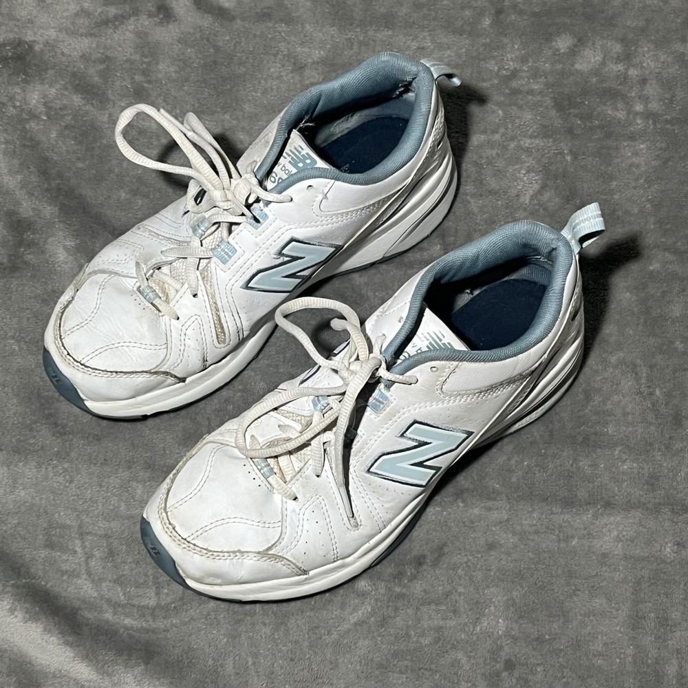 New Balance 608 V5 Training Shoes Womens 8.5 White Blue Sneakers WX608WN5
